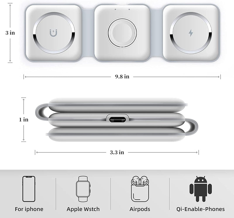 3-in-1 Wireless Charging Pad – 15W Fast Charging Station for Phone, Apple Watch & AirPods