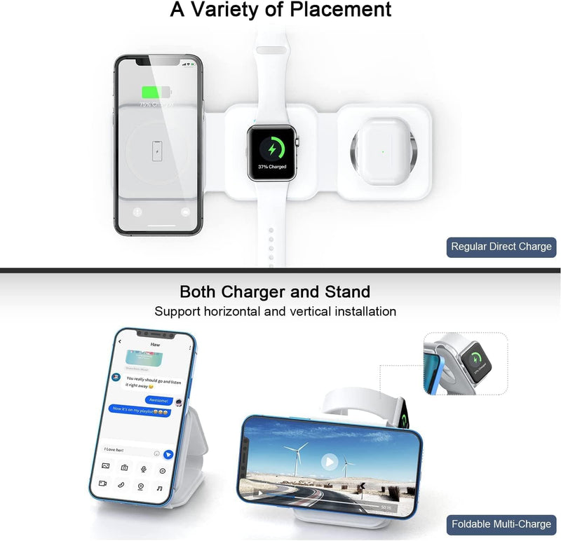 3-in-1 Wireless Charging Pad – 15W Fast Charging Station for Phone, Apple Watch & AirPods