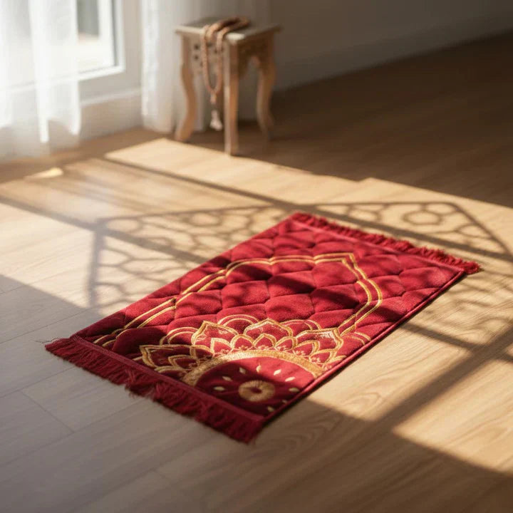 Travel-Friendly Velvet Prayer Mat – Soft Islamic Prayer Rug for Kids & Adults